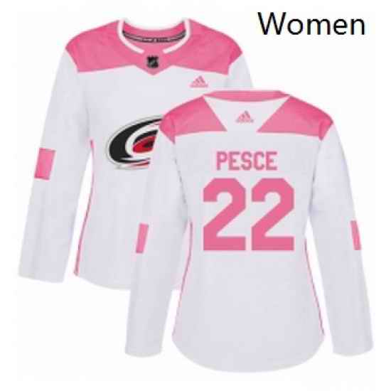 Womens Adidas Carolina Hurricanes 22 Brett Pesce Authentic WhitePink Fashion NHL Jersey